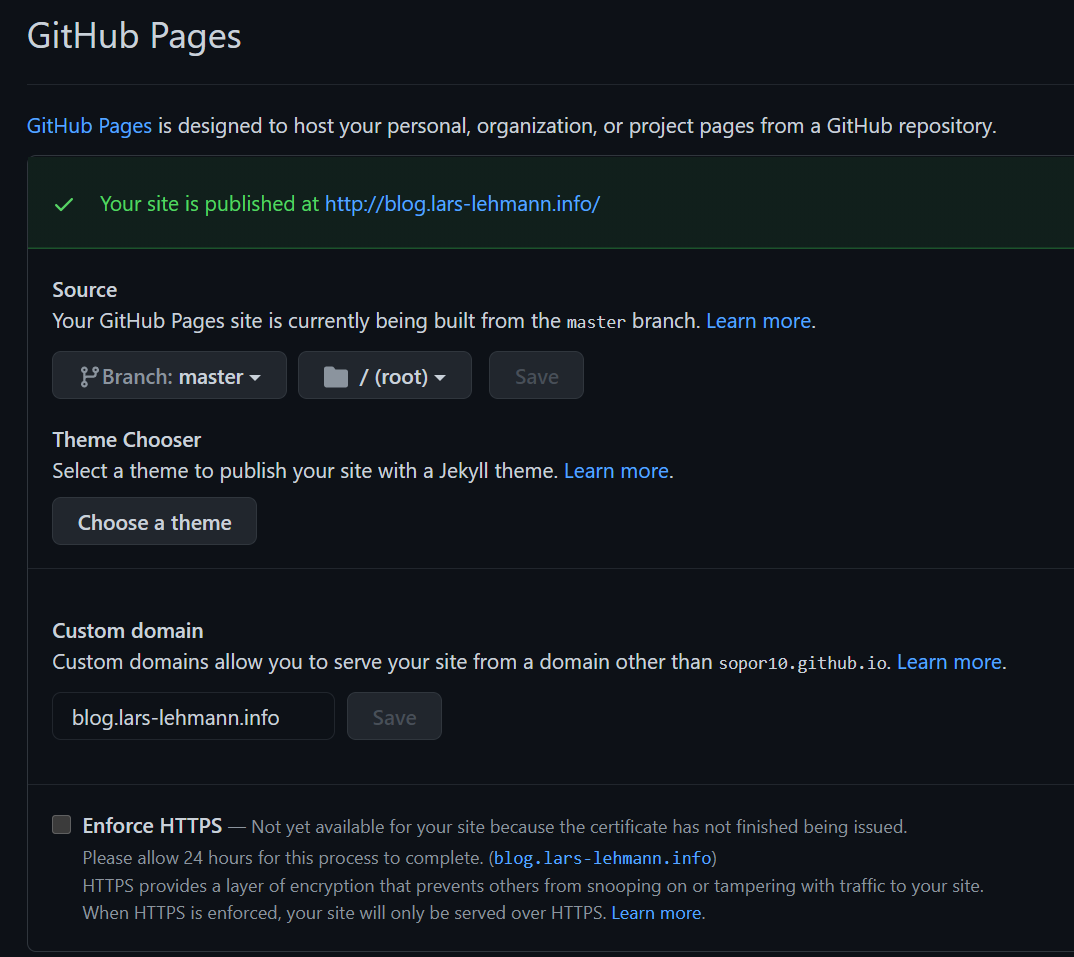 Screenshot Github Pages Settings